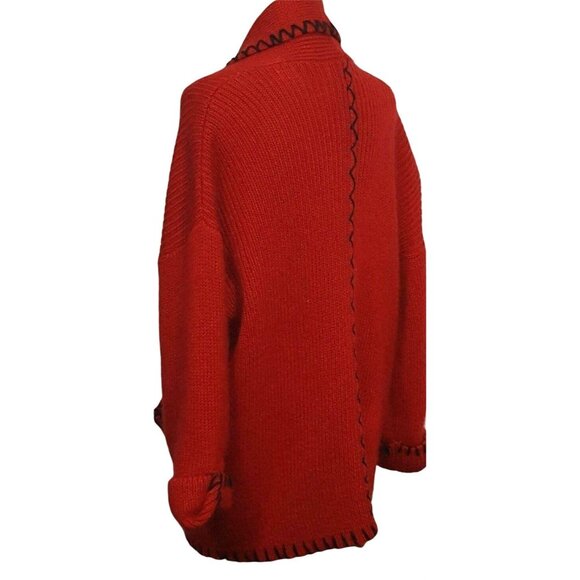 Womens Vintage Longline Open Cardigan Sweater Heavy Mohair Acrylic Fuzzy Red - Picture 5 of 10
